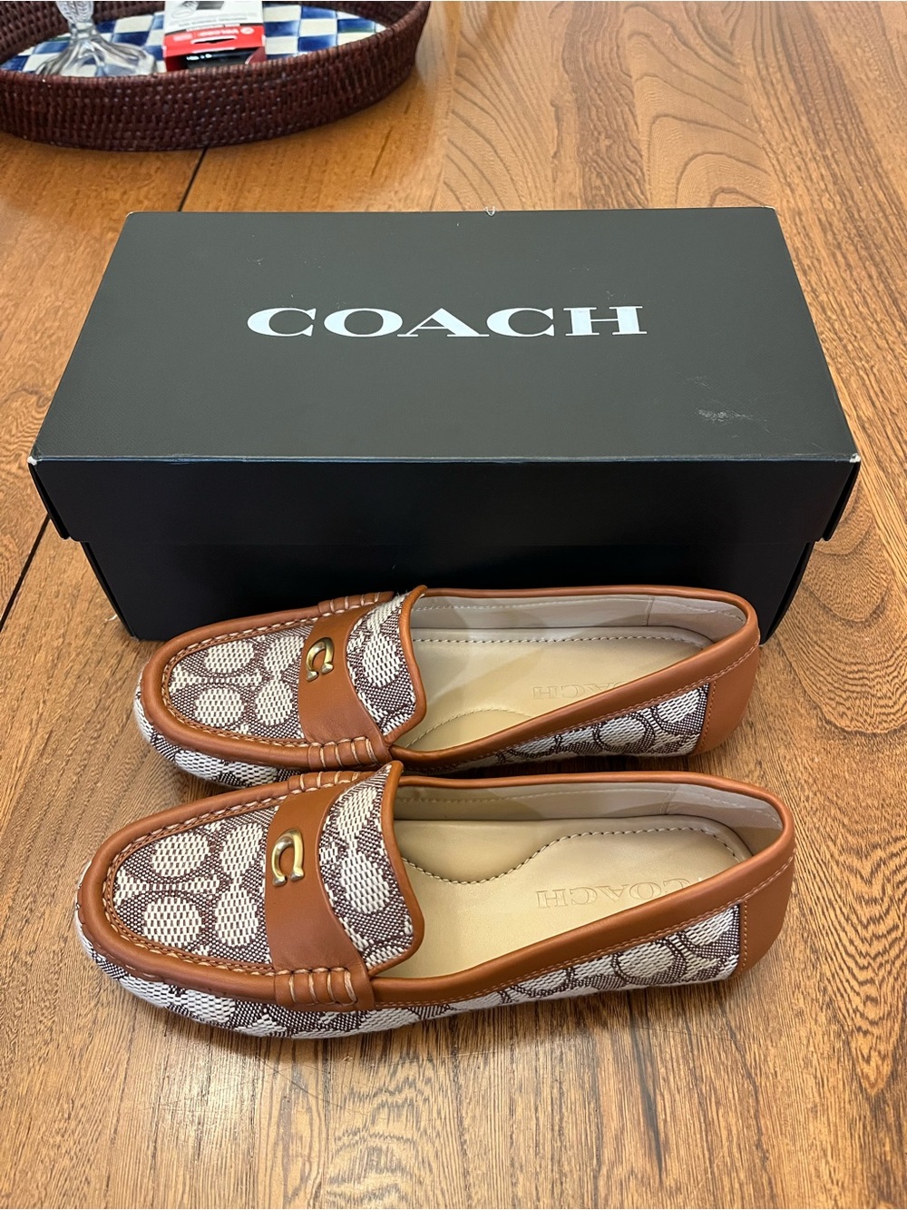 COACH Brown Signature Canvas & Leather Driving Loafers